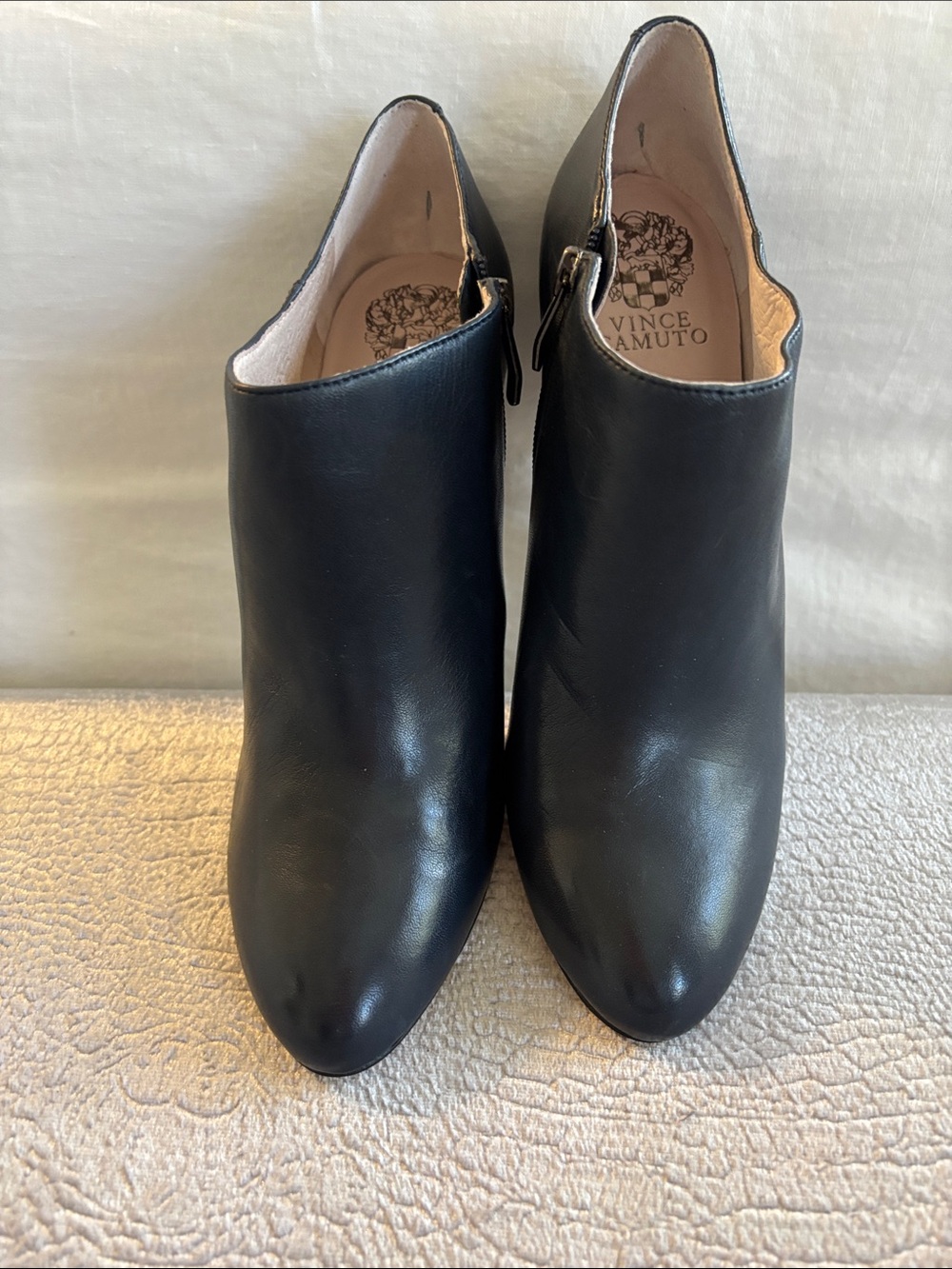 Vince Camuto Navy Leather Ankle Booties